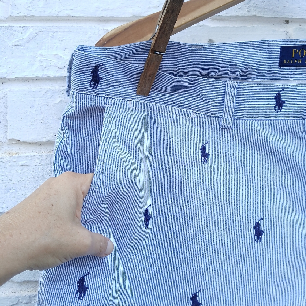 Polo by Ralph Lauren Blue Stripe Embroidered Pony Shorts - Picture 3 of 7